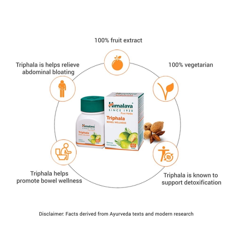 Himalaya Triphala tablets Relieves constipationยาเม็ดหิมาลัยตรีผลา บรรเทาอาการท้องผูก60tablets