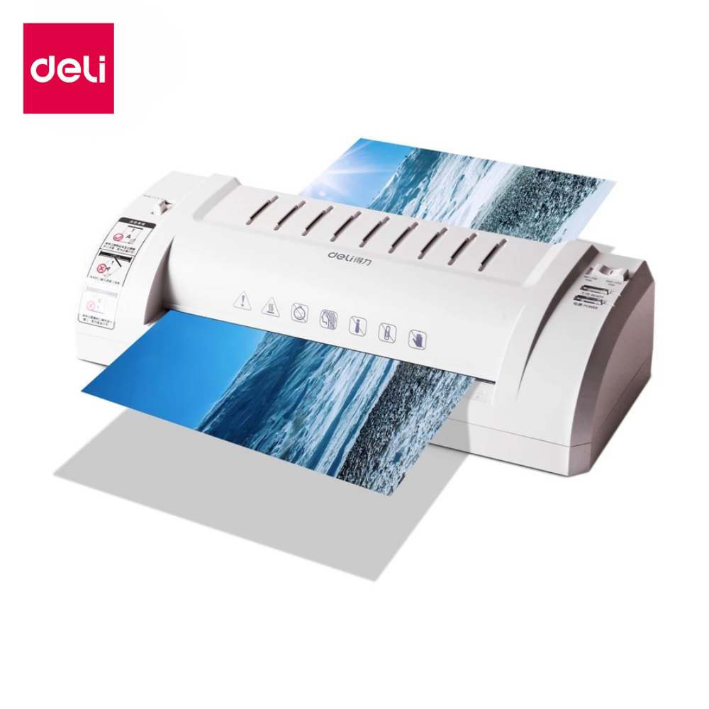 Deli เครื่องเคลือบบัตร A4 A3 เครื่องเคลือบเอกสาร กระดาษ 300มม./นาที ปรับอุณหภูมิได้2ระดับ Laminator