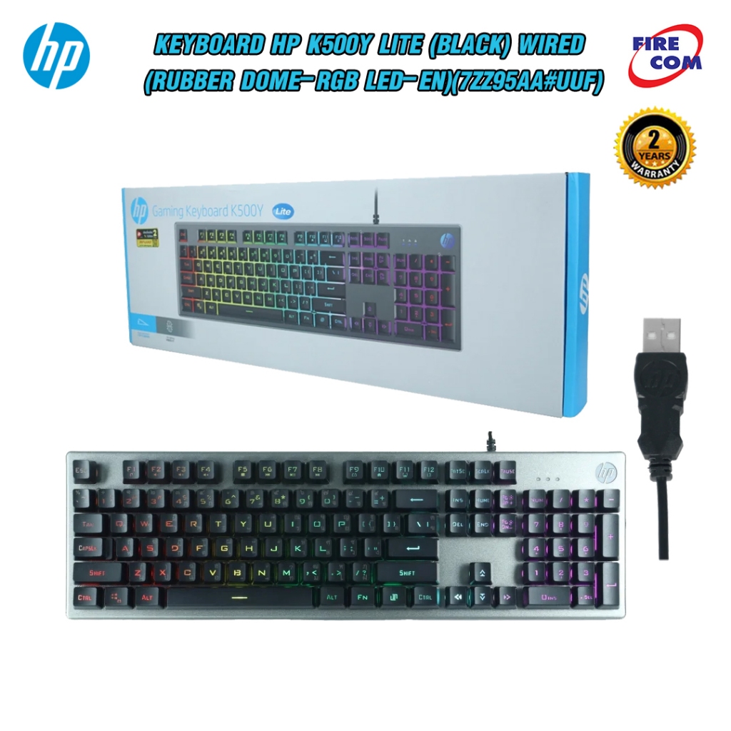 คีย์บอร์ด KEYBOARD HP K500Y Lite (BLACK) Wired (Thai/Eng)(RUBBER DOME-RGB LED-EN)(7ZZ95AA#UUF) สามาร