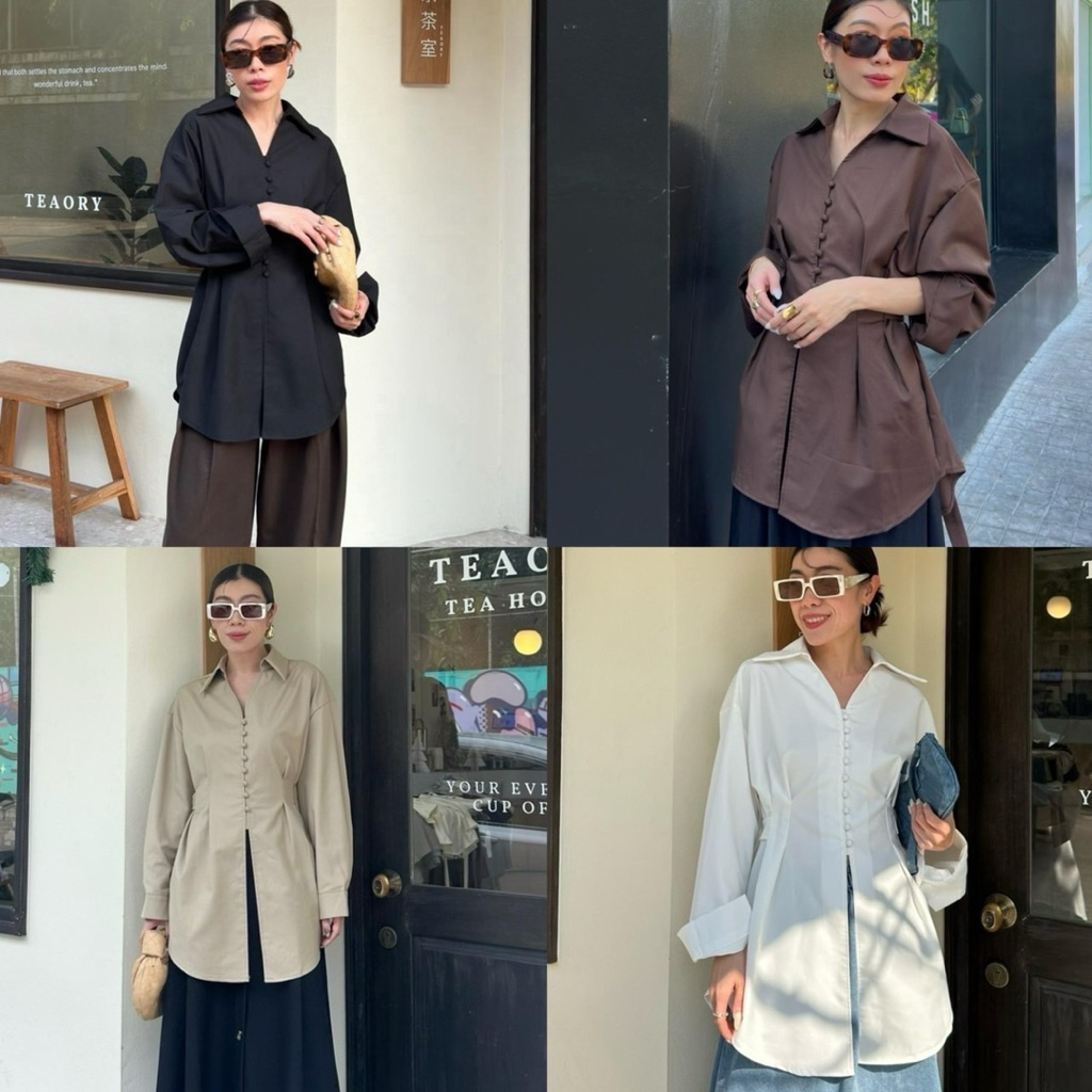 650 🇰🇷 𝗡𝗘𝗪 𝗗𝗥𝗢𝗣 🛒STUDIOX2 OVERSIZE SHIRT DRESS WITH BUTTONS DETAILS ปก กระดุมหน้า ผ่าหน้า ช่วงเอวมีส