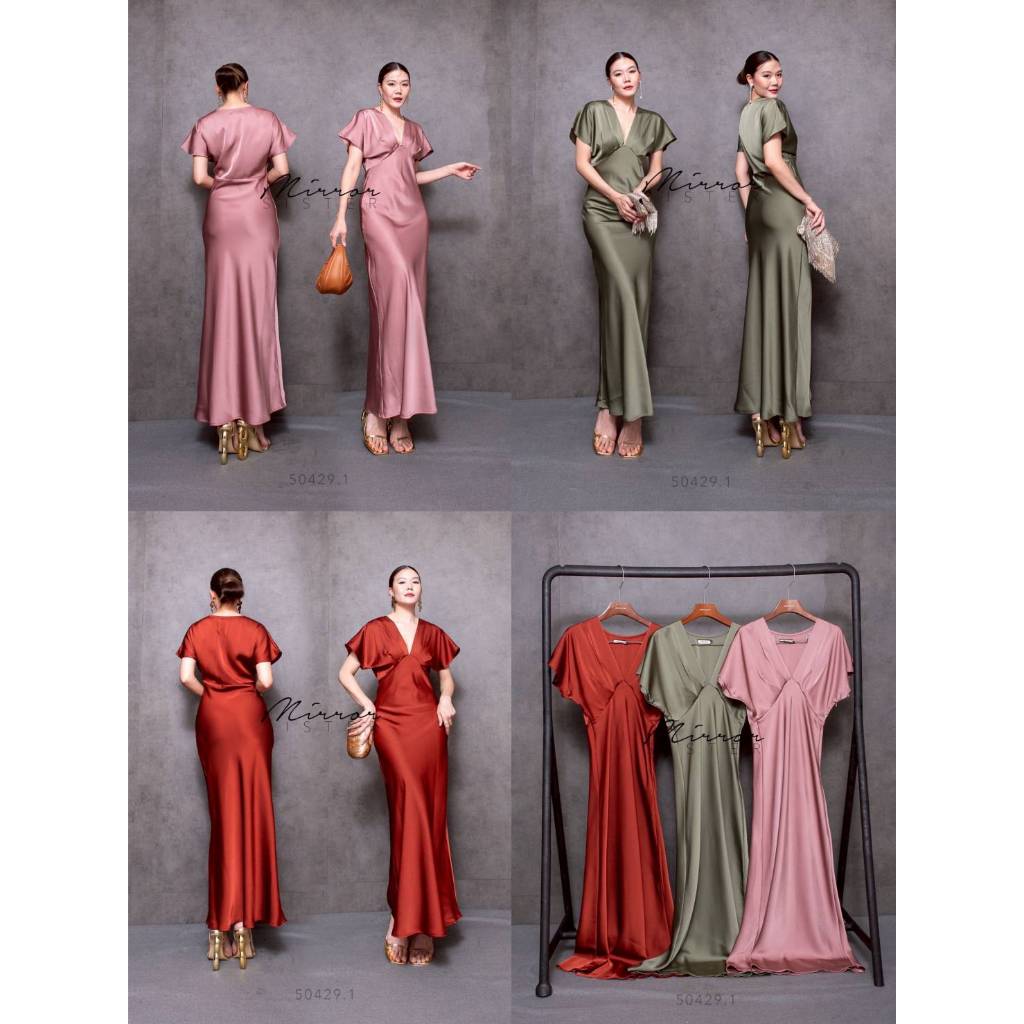 •MIRRORSISTER• MRST 50429.1 เดรสซิลค์ซาติน..พูดได้คำเดียว สวยเริ่ดหรู!!! ดีเทลช่วงบนสวยจึ้ง