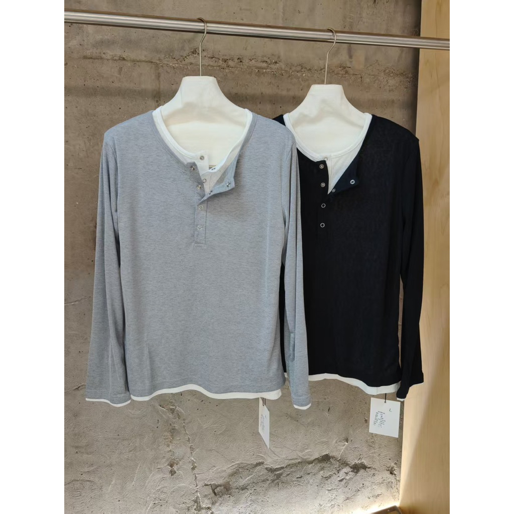 Layered Henley Long-Sleeve Shirt เสื้อแขนยาวทรงพอดีตัว  A2 - รูปที่ 7