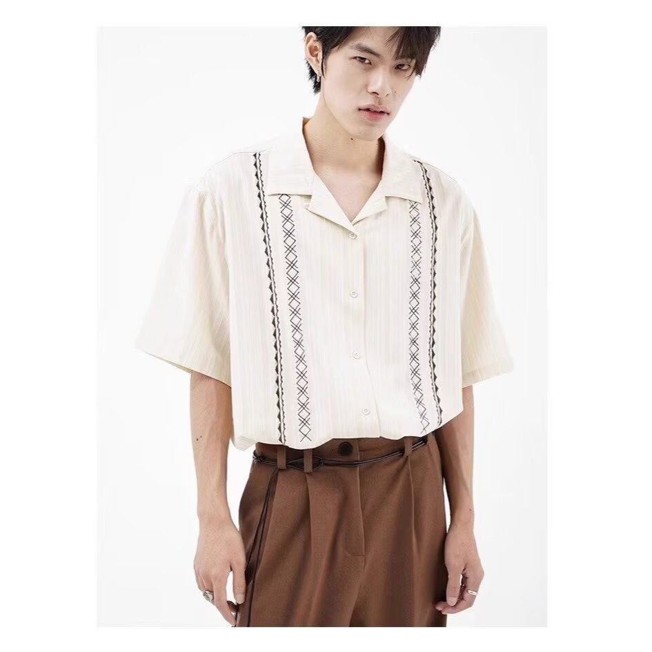 11.WOLF Moo Shirt เสื้อเชิ๊ตแขนสั้น เสื้อเชิ๊ตผู้ชาย เสื้อคอปก/ H292