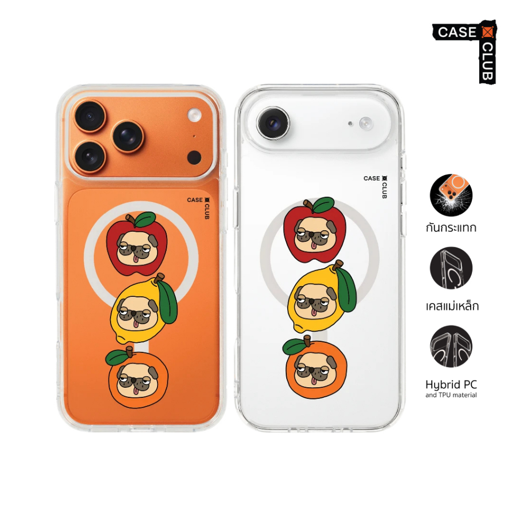 CaseClub เคสไอโฟน ซัมซุง เคสแม่เหล็ก ลาย Organic Pug หมาปั๊กหน้ากวนในผลไม้ สำหรับ i17 Pro Max/i17 Pro/i Air/i17 ราคา ถูกที่สุด ดีลบีเคเค