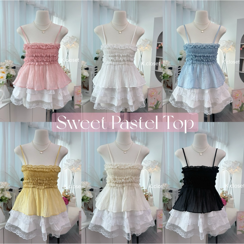 (อก30-42) สาวอวบใส่ได้อกถึง42 💗เสื้อสายเดี่ยวระบายย่นอก โทนสีพาสเทลสายหวานมาก (ผ้าบาง)