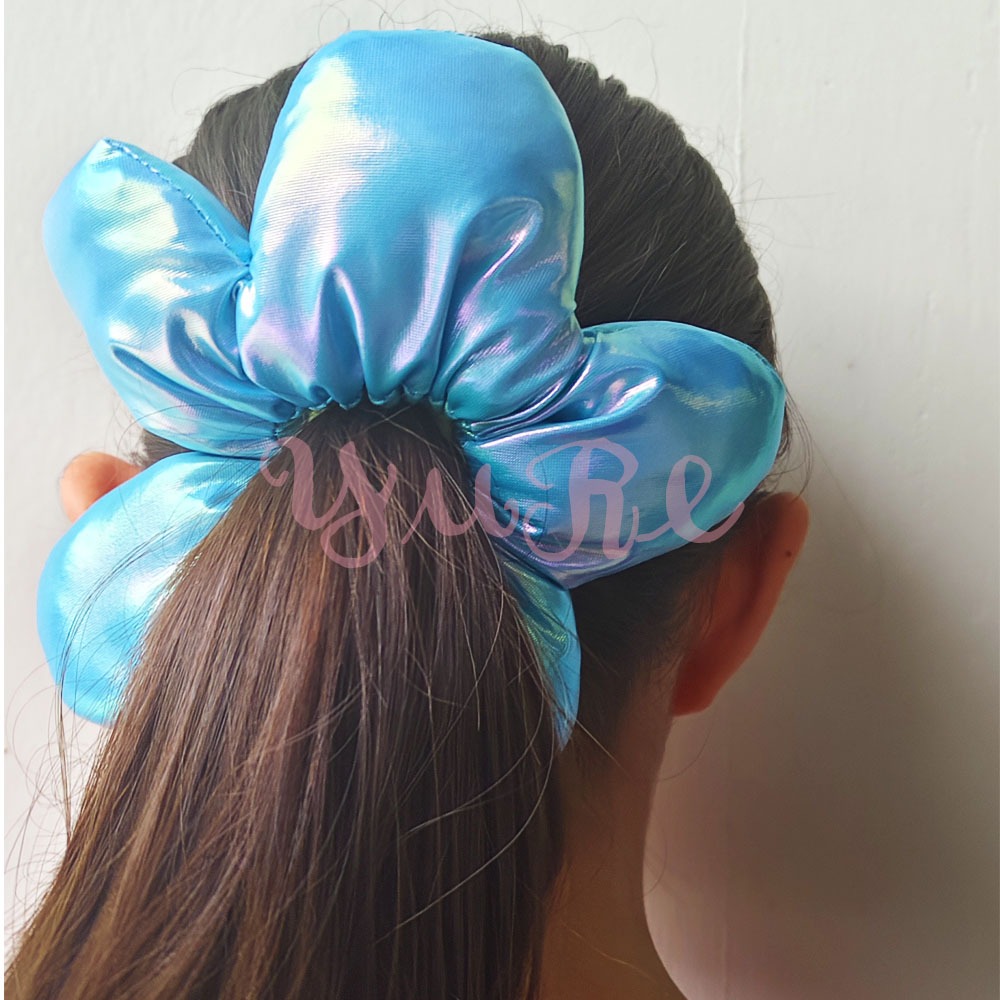 Scrunchieยางโดนัททรงดอกไม้ผ้าโฮโลแกรม