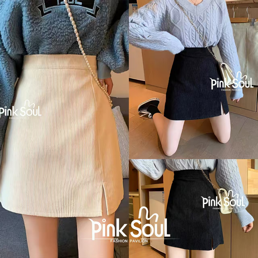 พร้อมส่งจากไทย กระโปรงลูกฟูก ผ่าข้างทรงเอสุดฮิต กระโปรงเอว Clothing Lady