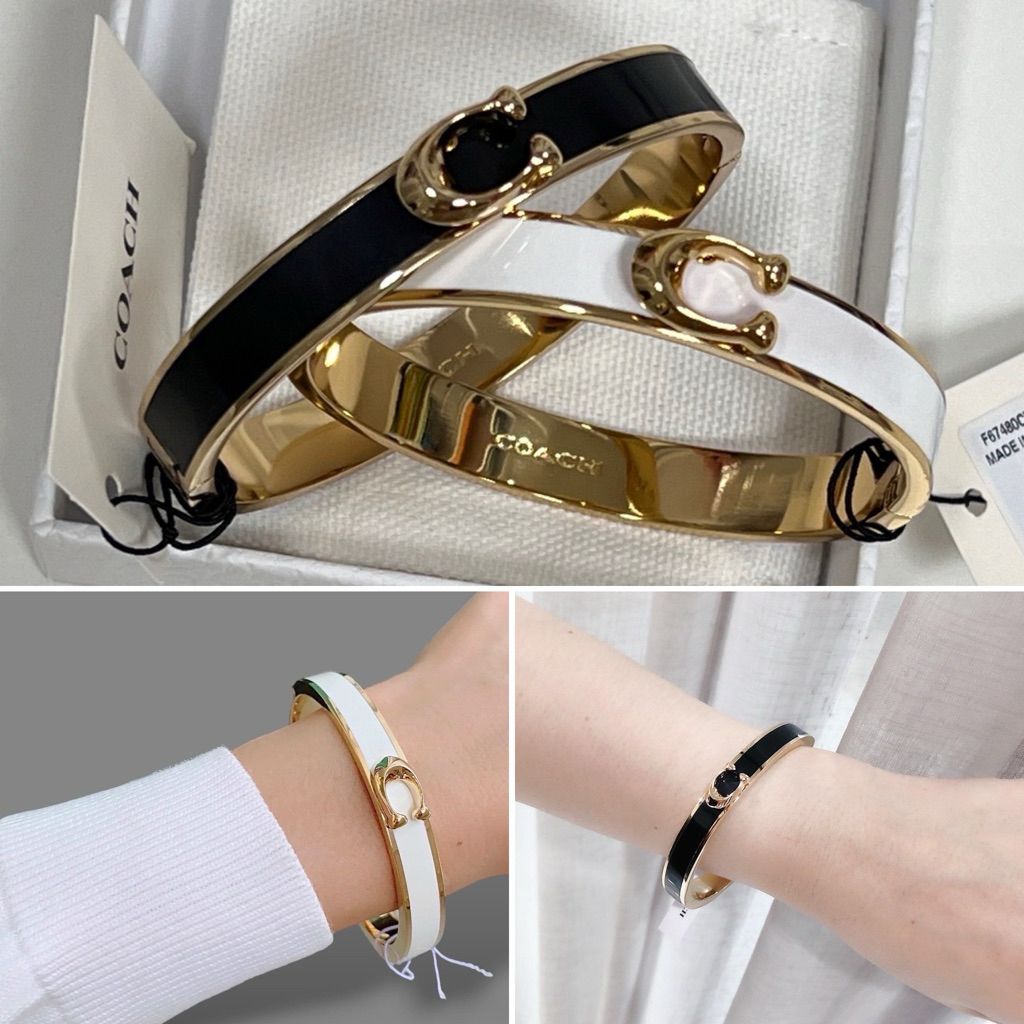 👑ผ่อน0%👑 กำไล SIGNATURE PUSH HINGED BANGLE  F67480 67480