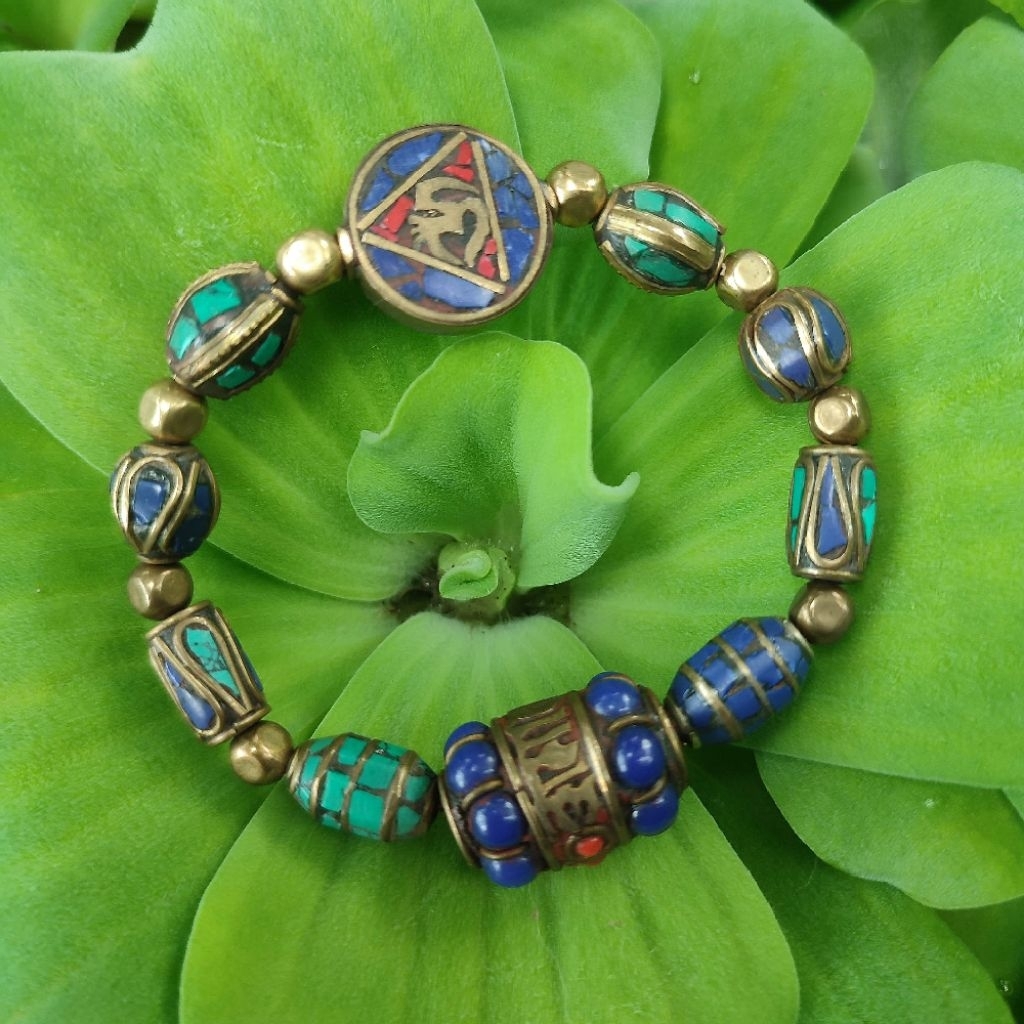 กำไลหินเนปาลแท้นำเข้า หินโอม lapis lazuli turquoise red coral