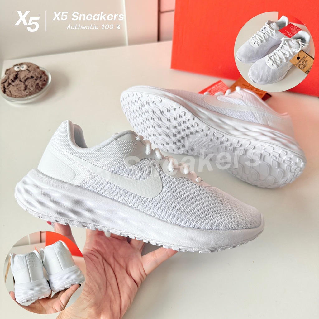 NIKE ของแท้ 100% Revolution 6 NN สีขาวล้วน