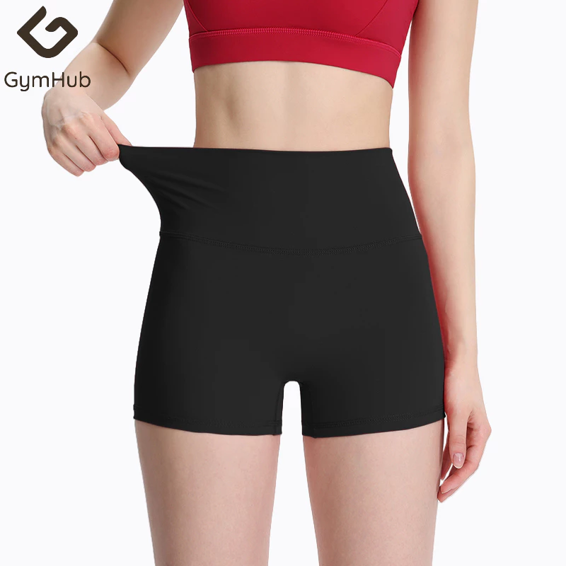 GymHub กางเกงขาสั้นโยคะเอวสูง กระชับสะโพก รัดรูป แห้งเร็ว สำหรับวิ่ง ฟิตเนส ปั่นจักรยาน กางเกงออกกำลังกายขาสามส่วน