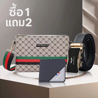 กระเป๋าสะพายข้างผู้ชายธุรกิจ 2025 สไตล์ใหม่ กระเป๋าคลัทช์ไหล่หลายฟังก์ชัน ลายทางขนาดใหญ่สำหรับทุกเพศ