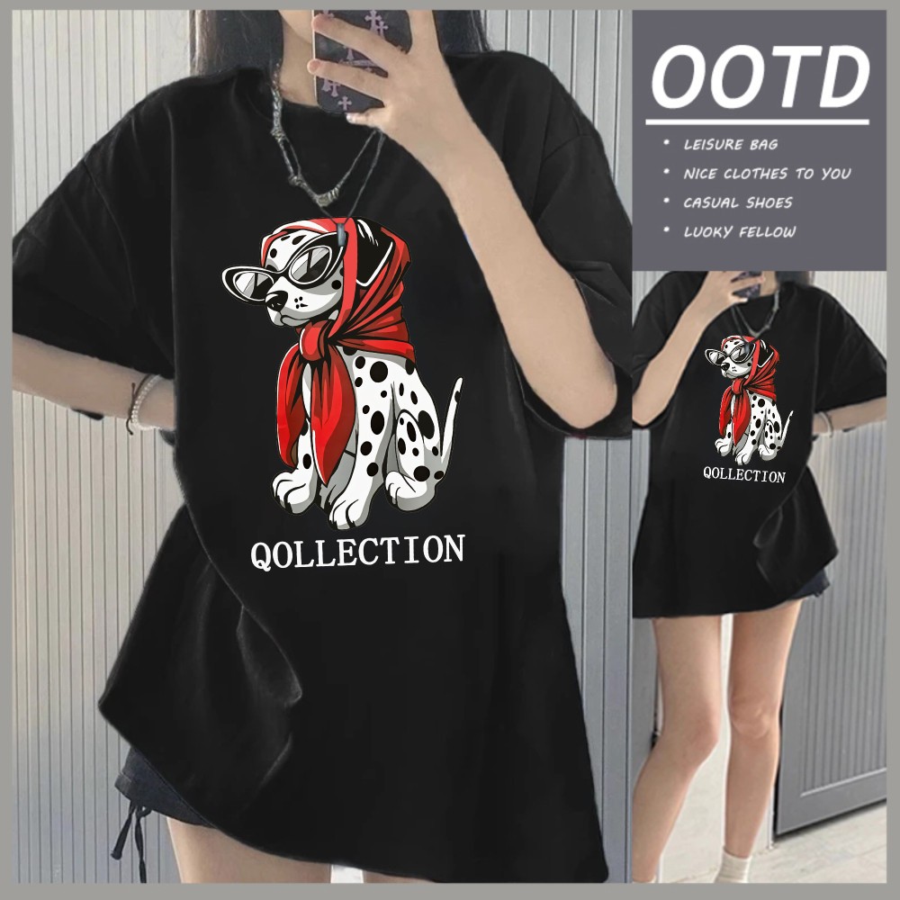 เสื้อสีฟอก เสื้อน่ารัก สื้อยืด oversize รูปแบบถนน โคตรนุ่ม ผ้าคอตตอน ลาย "QOLLECTION DOG" สินค้าใหม่