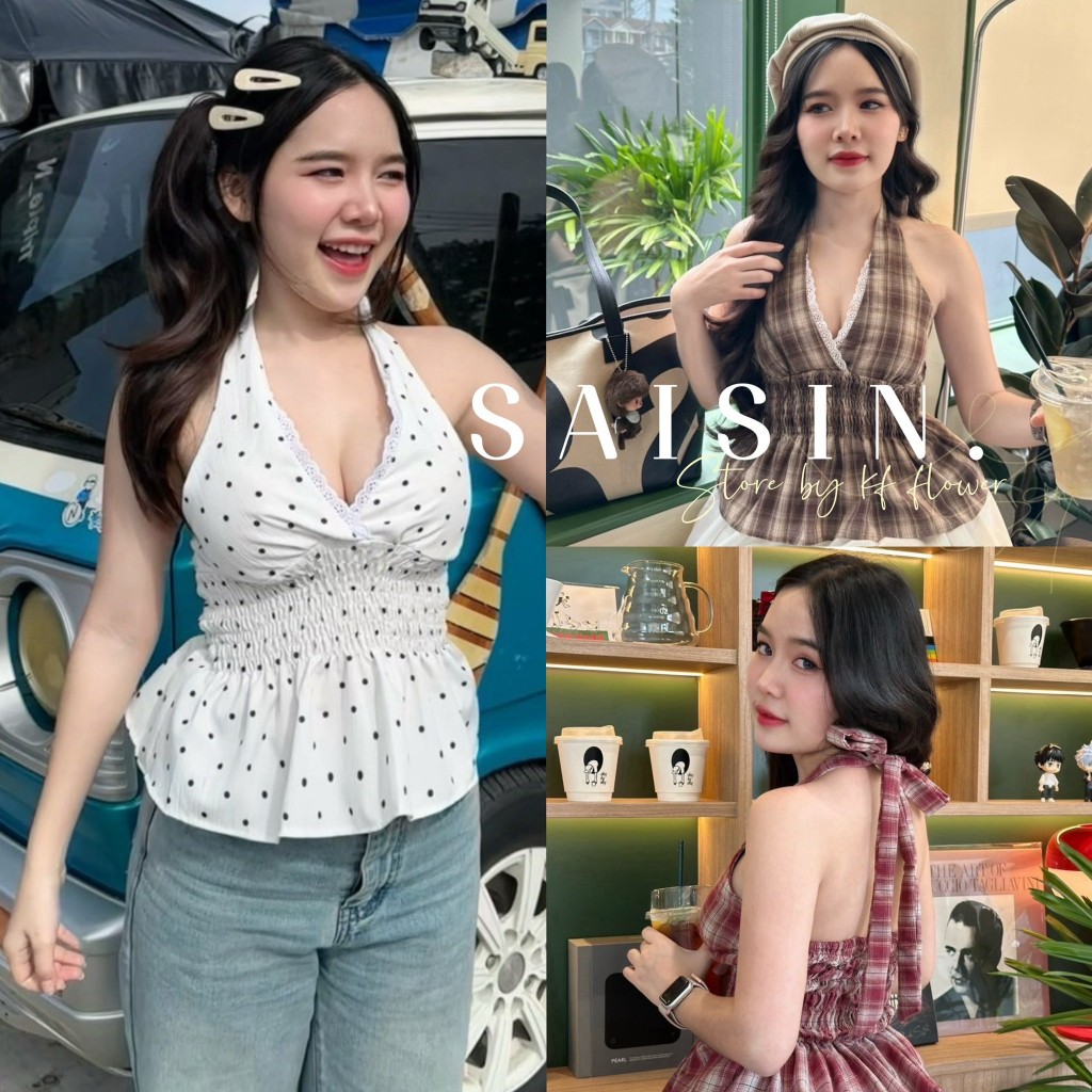 เสื้อคล้องคอมีสายผูกโบว์ งานสม็อคหลัง น่ารักมาก P30