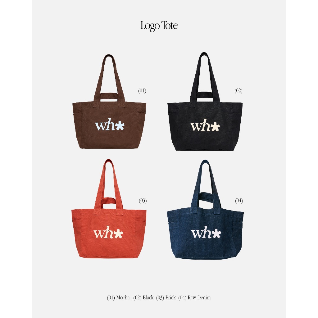 WHISPERWHITE - LOGO TOTE กระเป๋าผ้าแคนวาสสกรีนลาย มีช่องด้านข้าง จุของได้เยอะ