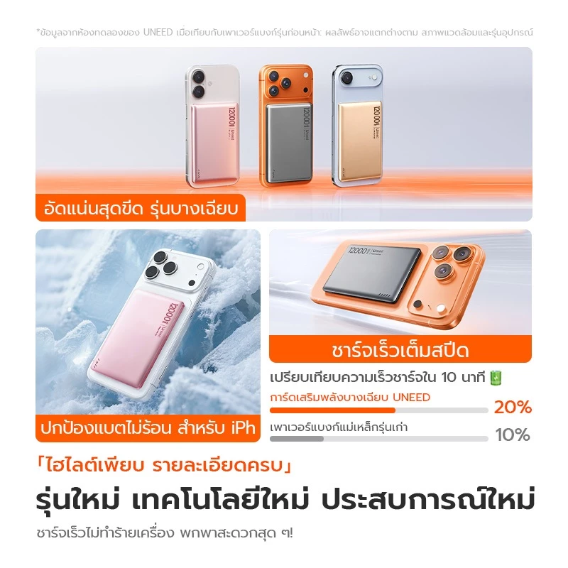 [Qi2+CCC] UNEED Powerbank เล็กที่สุด แบตสํารอง Magnetic 12000mAh Mini พาวเวอร์แบงไร้สาย พาวเวอร์แบงค์ thumbnail 3