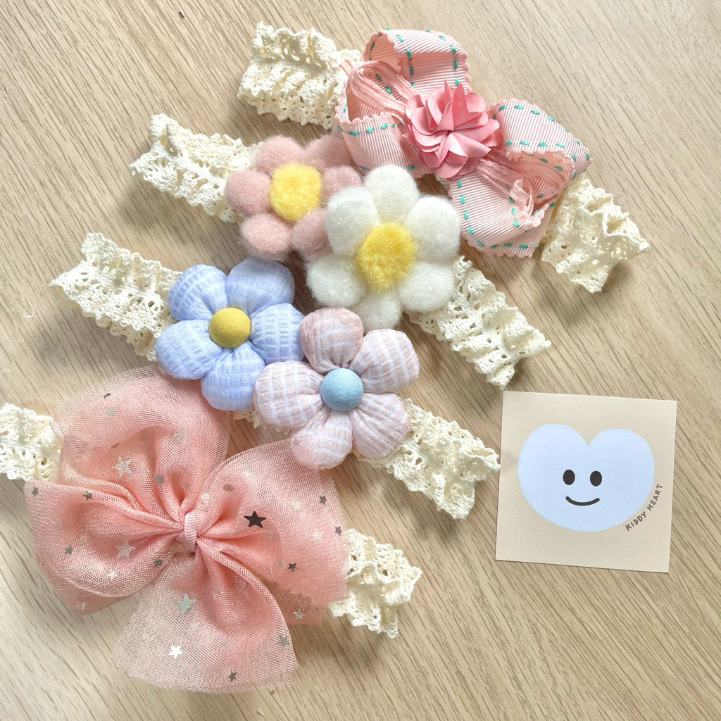 [Kiddy Heart]คาดผมเด็กอ่อน 0-18เดือน สายยางยืดลูกไม้