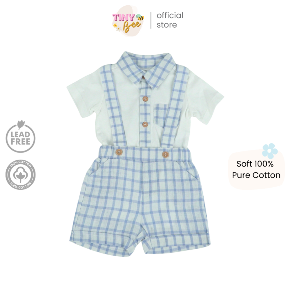 TinyBee เซ็ตชุดเอี๊ยมผ้าลินิน พร้อมบอดี้สูทผ้าฝ้าย ชุดแยกชิ้นได้ ไม่ติดกัน สีฟ้าอ่อน อายุ 3-24 เดือน