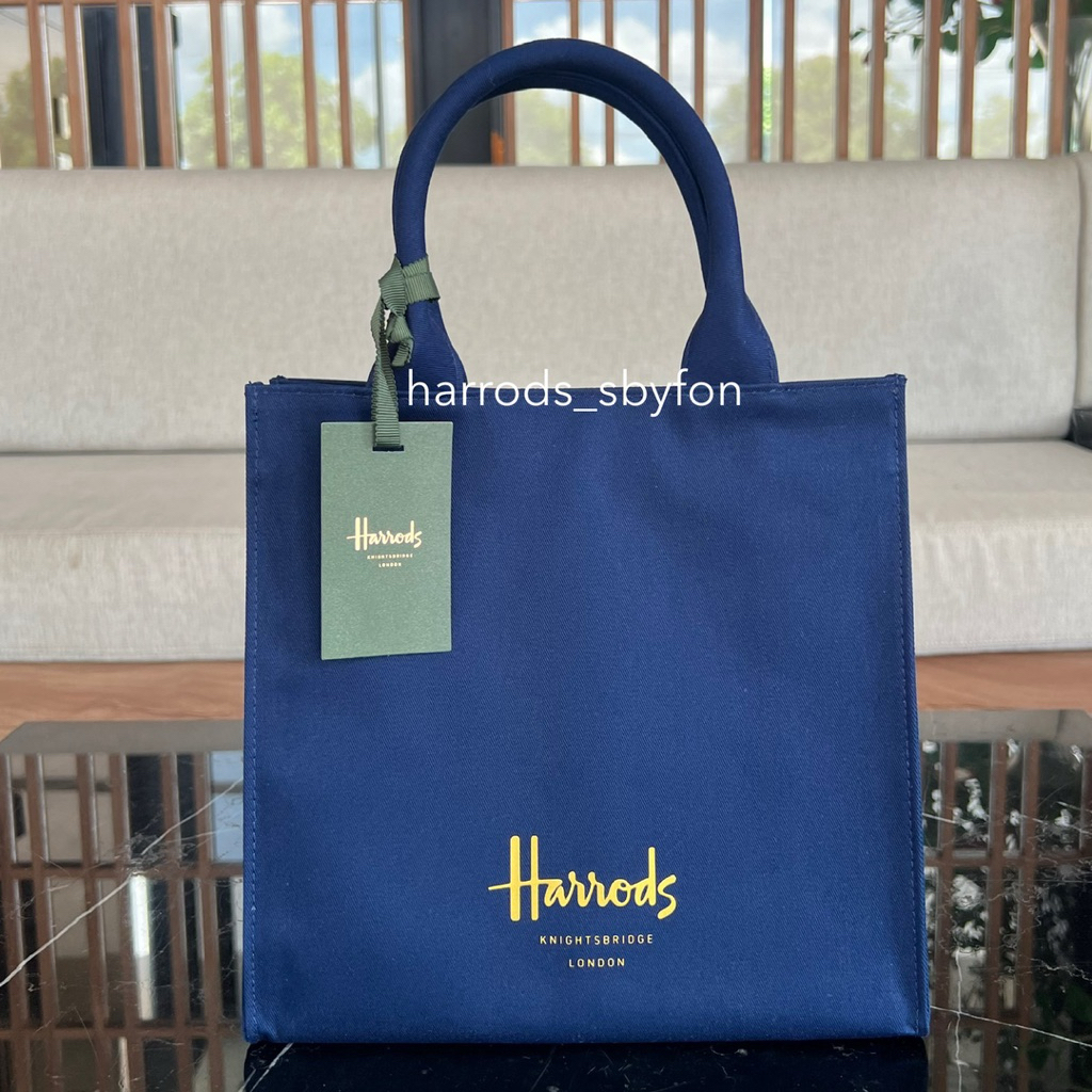 Harrods (Pre-Order)  New Small Cotton Logo Tote Bag (navy) ของแท้100% จากอังกฤษ🇬🇧 (Size S)