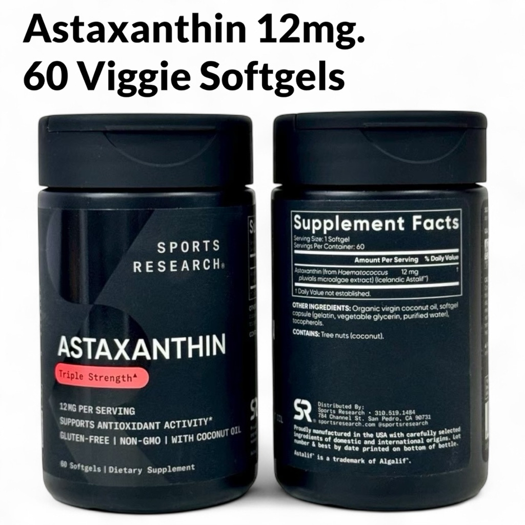 Sports Research  Astaxanthin 12 mg ขนาด 60 Veggie Softgels (ขวดดำ)