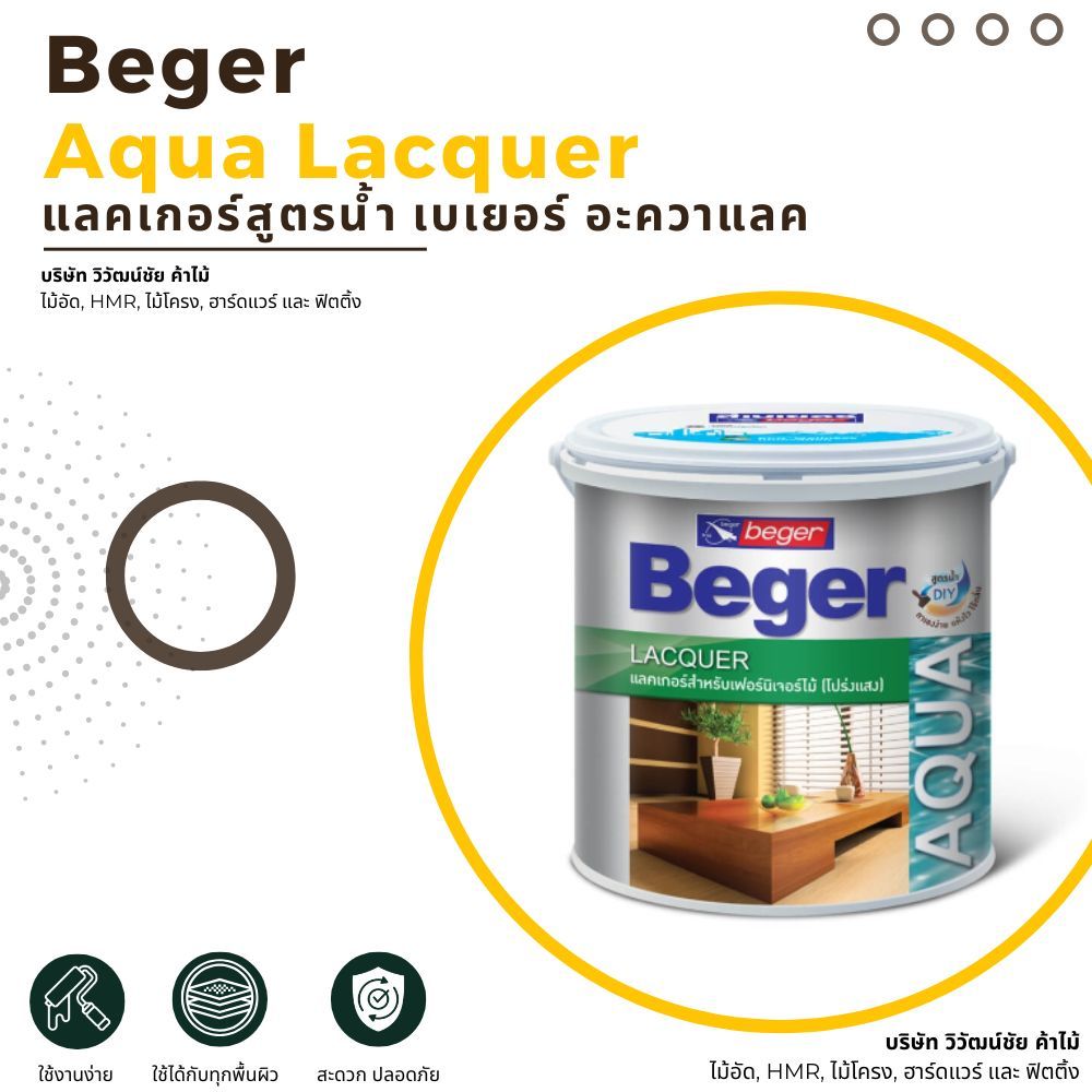 Beger แลคเกอร์สูตรน้ำ aqua lacquer เบเยอร์ อะควาแลค สีทาเฟอร์นิเจอร์ไม้ภายใน