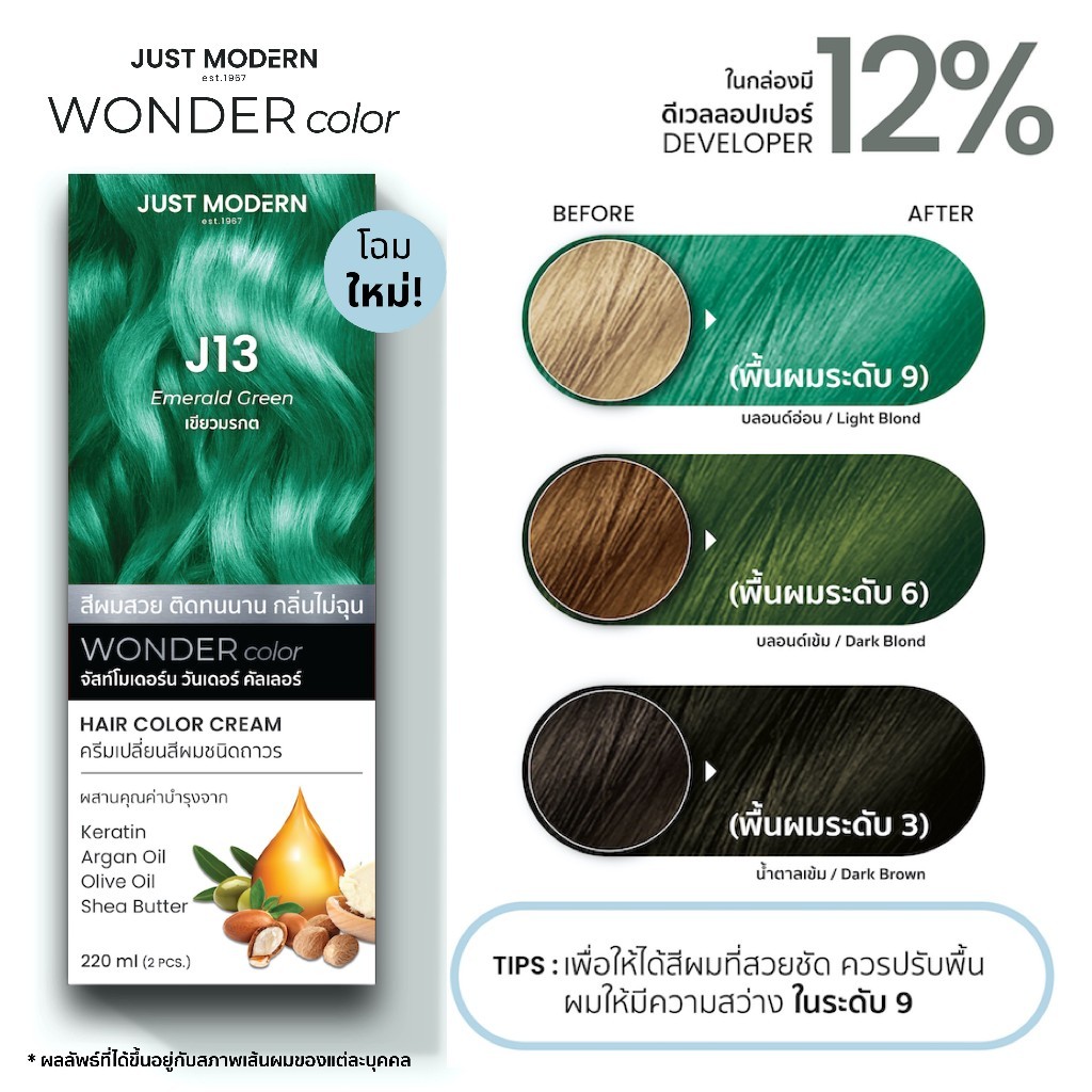 ยาย้อมผม จัสท์โมเดอร์น ครีมเปลี่ยนสีผม Just Modern wonder Color J13 เขียวมรกต