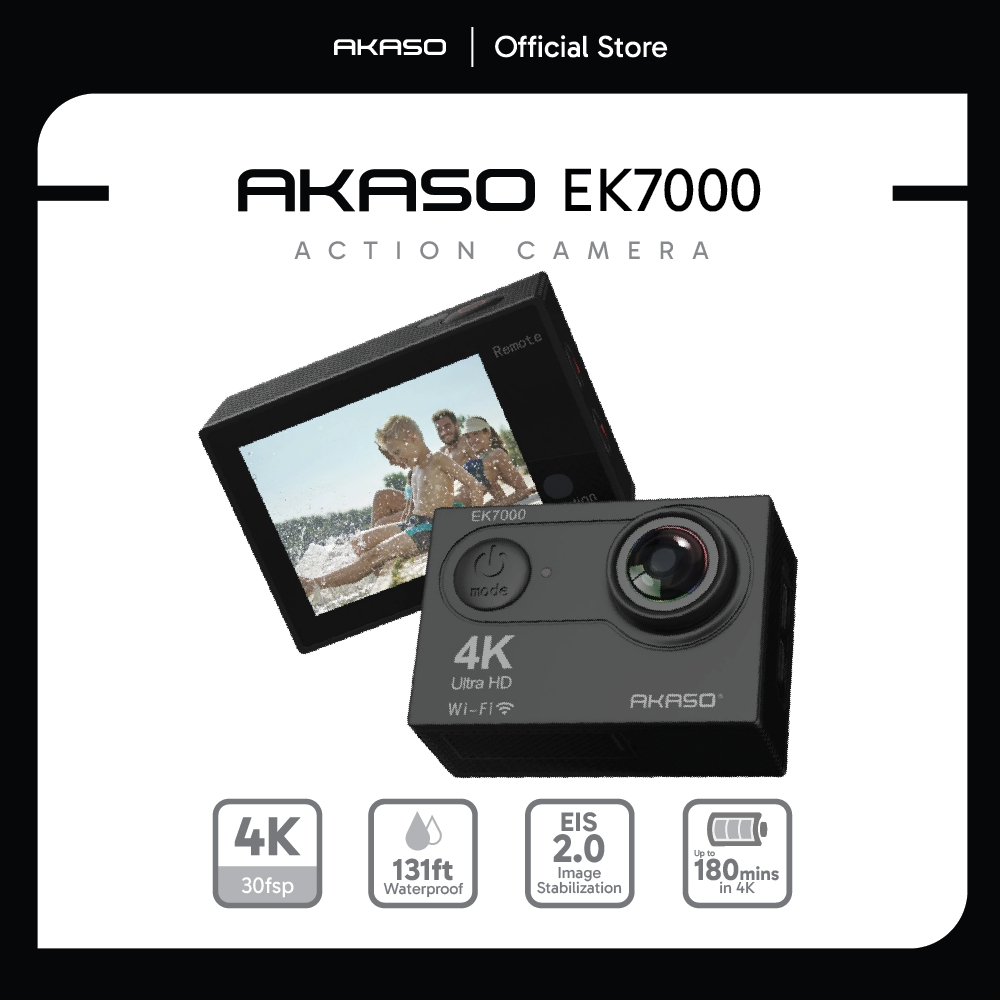 AKASO EK7000 | กล้อง Action Camera กันน้ำ ถ่ายวิดิโอ 3K นาน 3 ชั่วโมง | รับประกันสินค้า 1 ปี