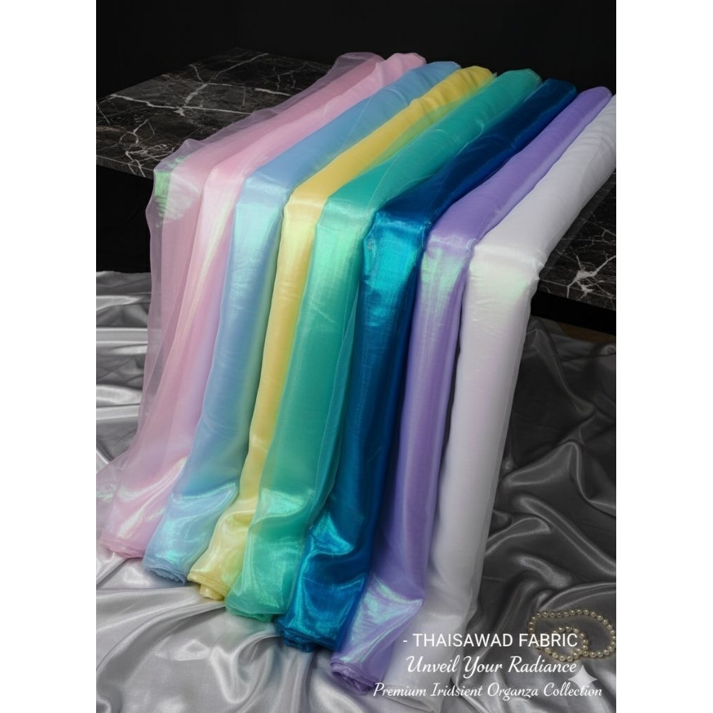 ผ้าเมตร โฮโลแกรม hologram ไหมแก้ว ผ้าแก้ว นำเข้าจาก เกาหลี แต่งชุด ทำแขน ซีทรู ห่อของชำรวย งานแต่ง หน้ากว้าง 150cm