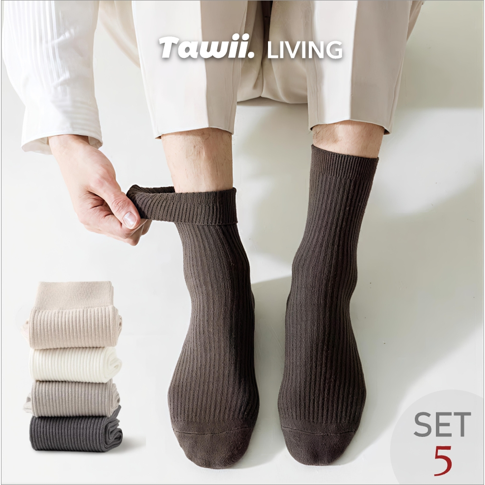 Tawii. ถุงเท้ายาว ถุงเท้าแฟชั่น ถุงเท้าวิ่ง ขนาดเดียวใส่ได้ทุกคน Unisex ผ้าฝ้าย 100% นุ่มสบาย