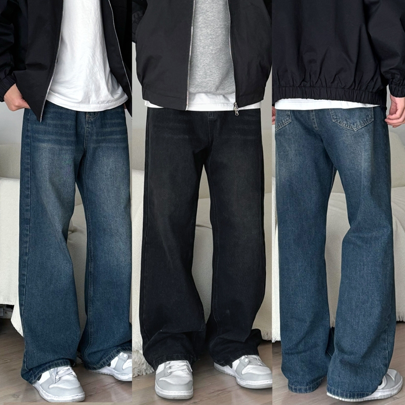 กางเกงยีนส์ผู้ชายขากว้าง สไตล์อเมริกันวินเทจ baggy jeans สุดฮิตแฟชั่น ทรงตรง ทรงหลวม ขายาว