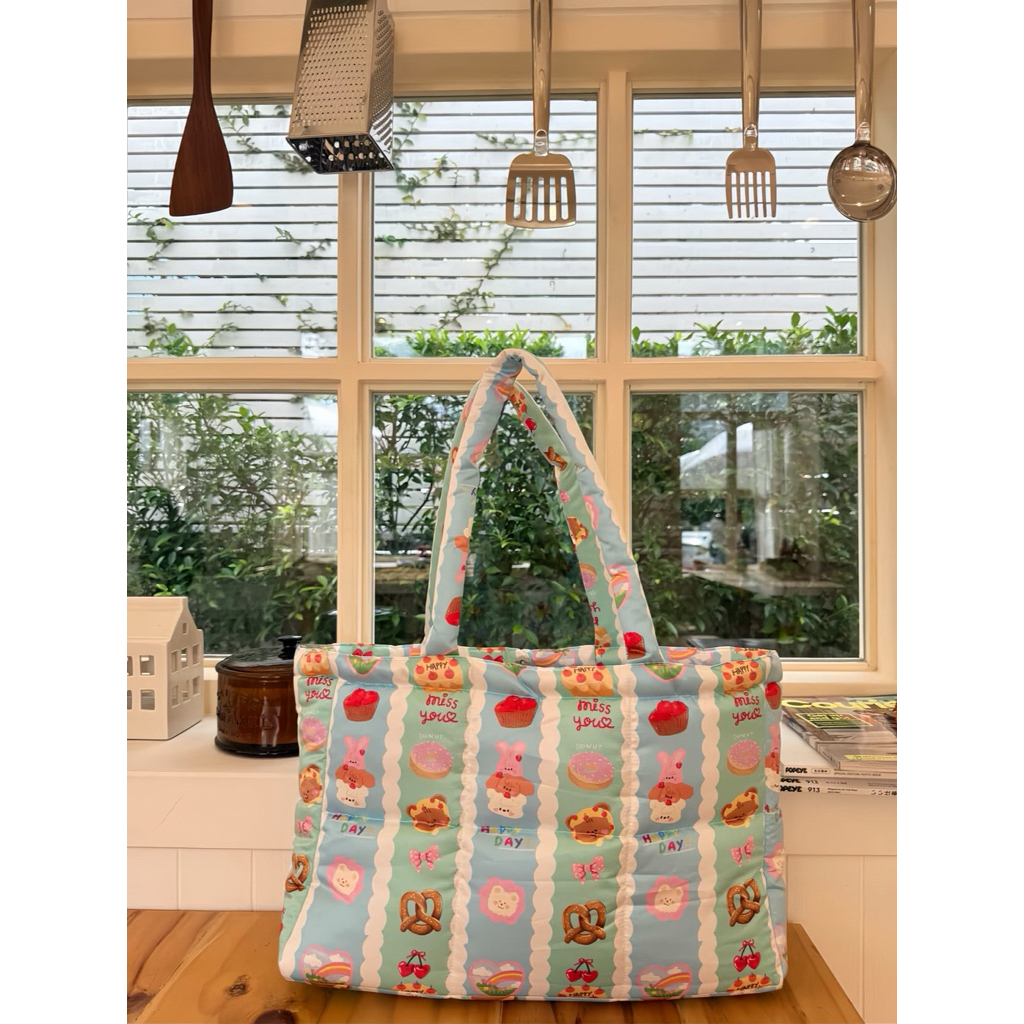 มีของ พร้อมส่ง!! กระเป๋านุ่มนิ่ม fluffy bag ทรง Tote สีฟ้า-เขียว ขนาด 39*27*12 cm
