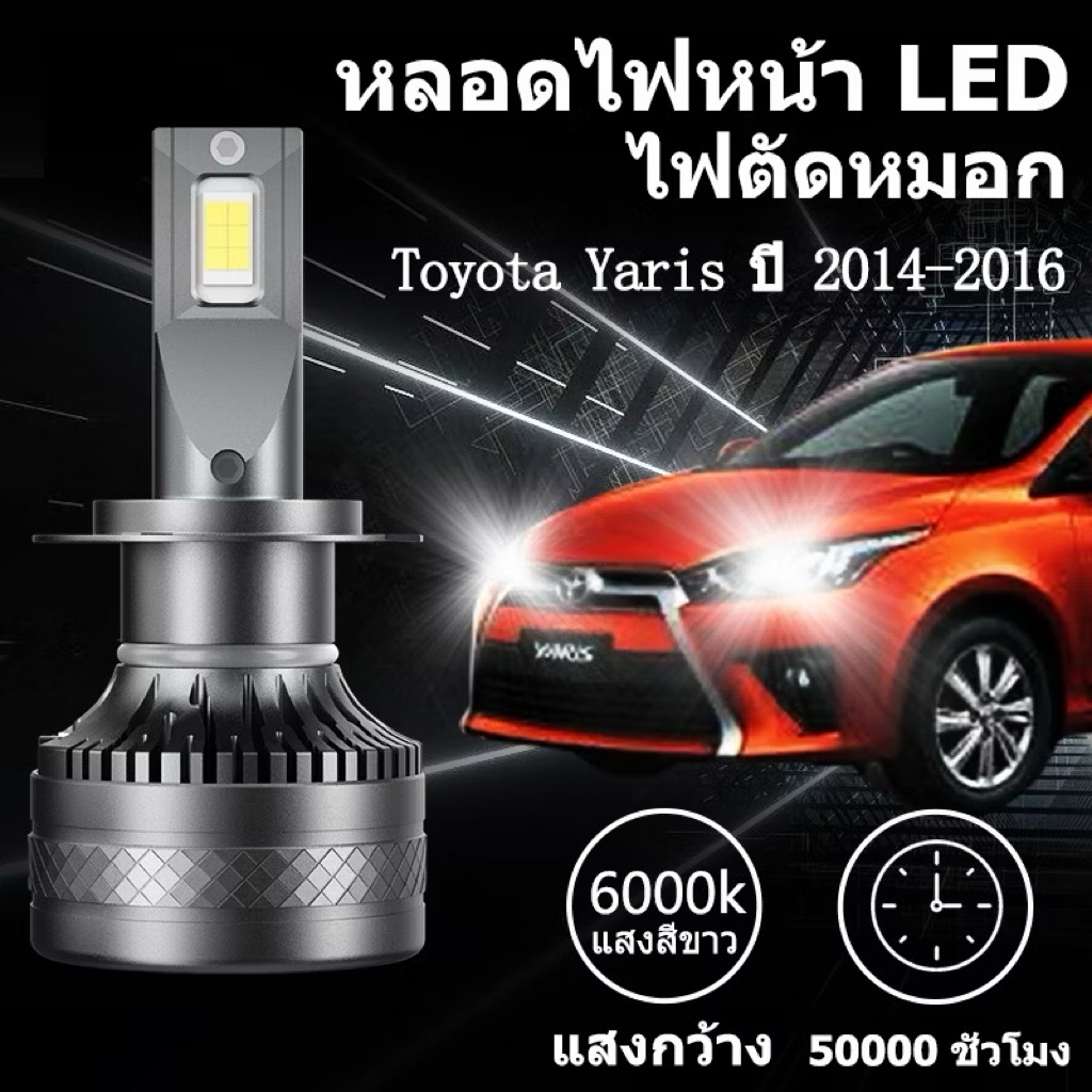 หลอดไฟหน้า LED ขั้วตรงรุ่น Toyota Yaris ปี 2014-2016แสงขาว มีพัดลมในตัว ราคาต่อ 