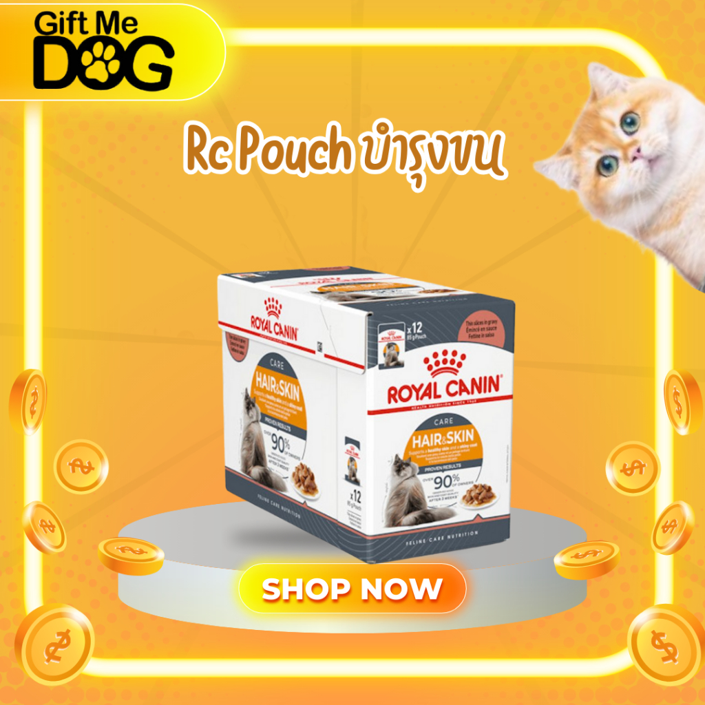 Royal Canin Pouch Hair&Skin โรยัลคานิน อาหารเปียกแมวโตดูแลผิวหนังและเส้นขน