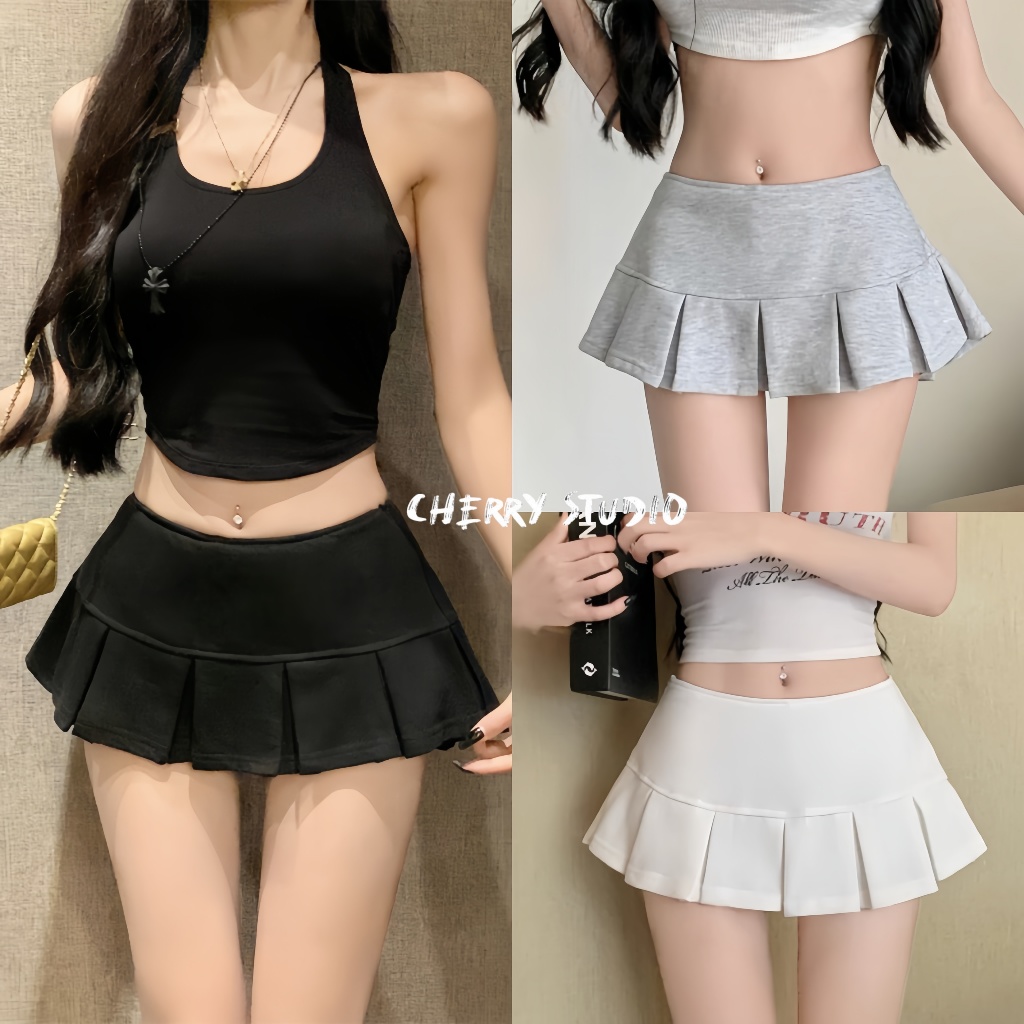 Cherryพร้อมส่ง🍒กระโปรงพลีสสั้น เอวต่ำ มีซับใน เซ็กซี่แฟชั่นผู้หญิง สำหรับนักศึกษา เล่นกีฬา ไปเที่ยวกระโปรงทรงเอ เอวลา