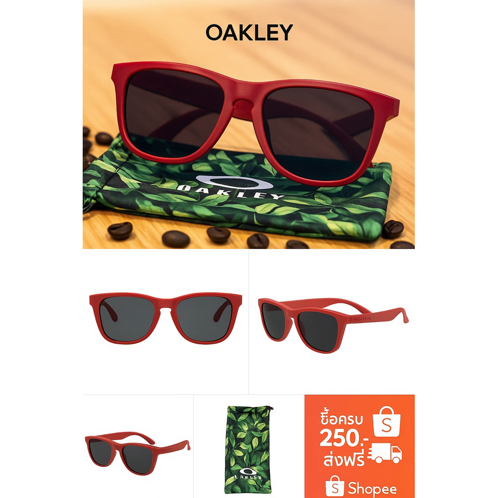 แว่นกันแดด Oakley OO9102-13 ของแท้ มือสอง สีแดงใส เลนส์ดำ UV400 พร้อมถุงผ้าแท้ + กล่องแข็งฟรี