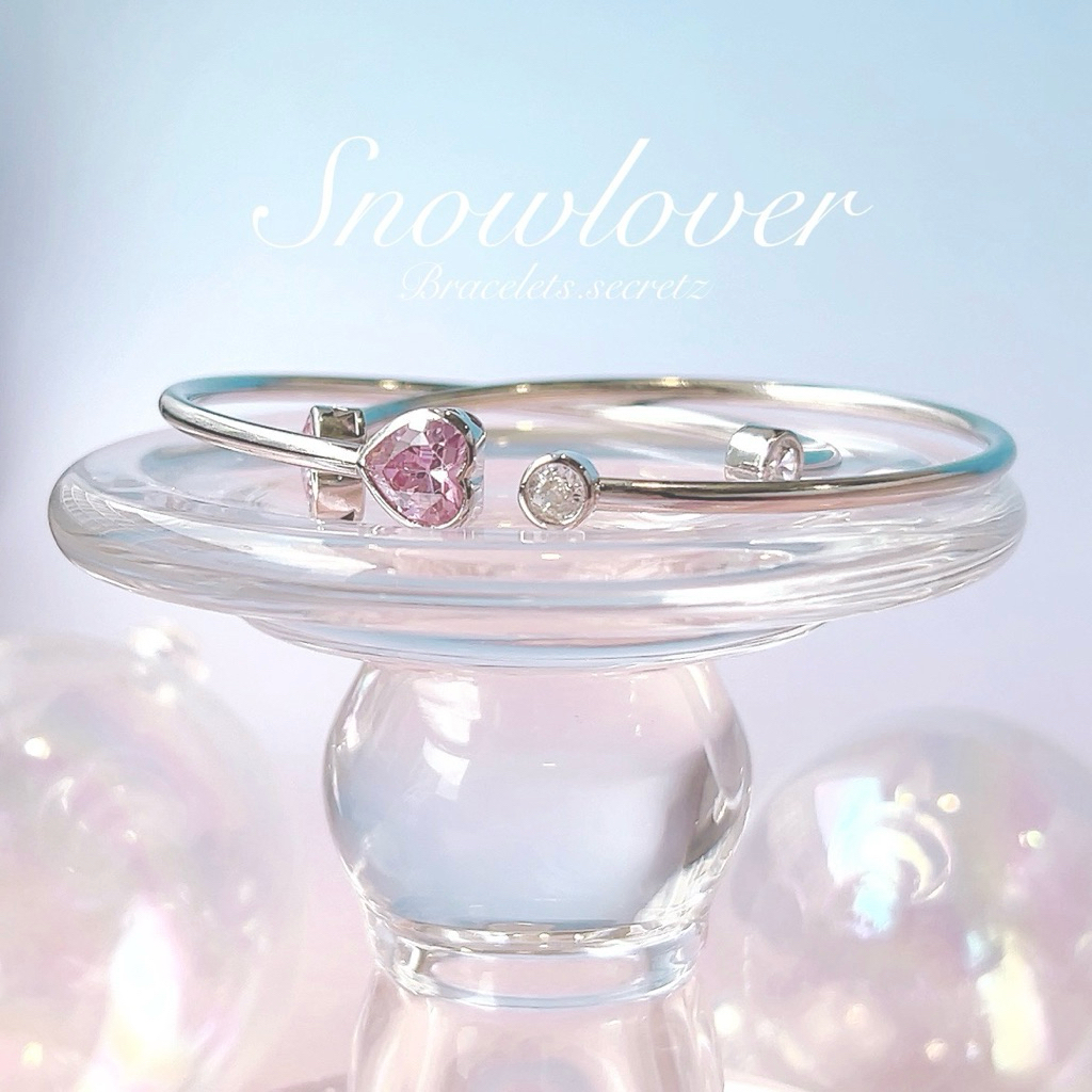 พร้อมส่ง 🩷🎀 ลด80฿ 🎀🩷โค้ดหน้าร้าน🩷🦋 Snowlover  🦋💗 กำไลชุบเงินแท้ กำไลหัวใจ เพชร คริสตัลชมพู (141) สร้อย