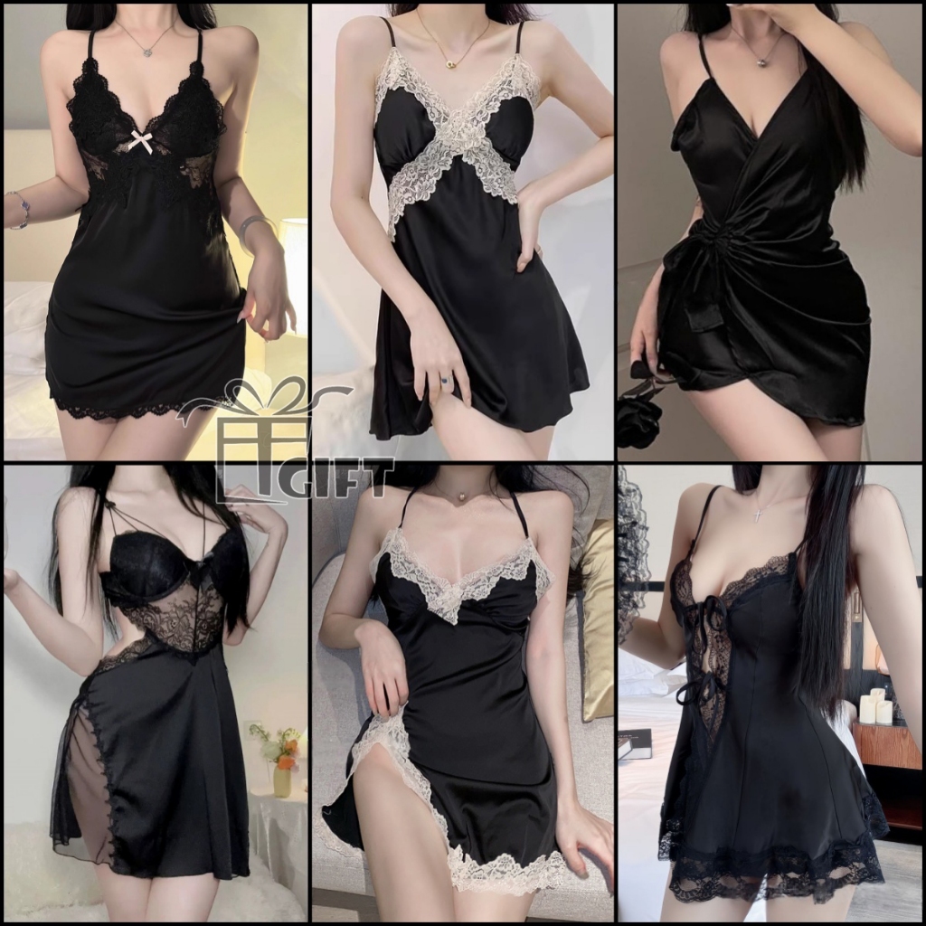 ชุดนอนกระโปรง👗ชุดเซ็กซี่ ✨วัสดุผ้าซาติน หลากสไตล์ หลากสี M-XL（缎面）