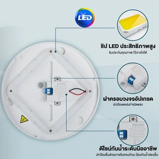 PHILIPS โคมไฟซาลาเปา ค่าสีสูงไม่กะพริบ ปิดสนิท กันยุงและแมลง แสงขาว / แสงวอร์ม ติดเพดาน LED หน้าเรียบ โคมไฟ LED Lights
