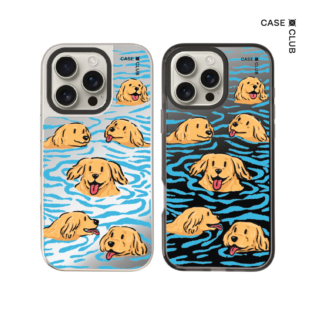 CaseClub เคสไอโฟน เคสกระจก ลาย Swimming Golden Retriever สำหรับ i17 Pro Max/i17 Pro/i17 Air/i17