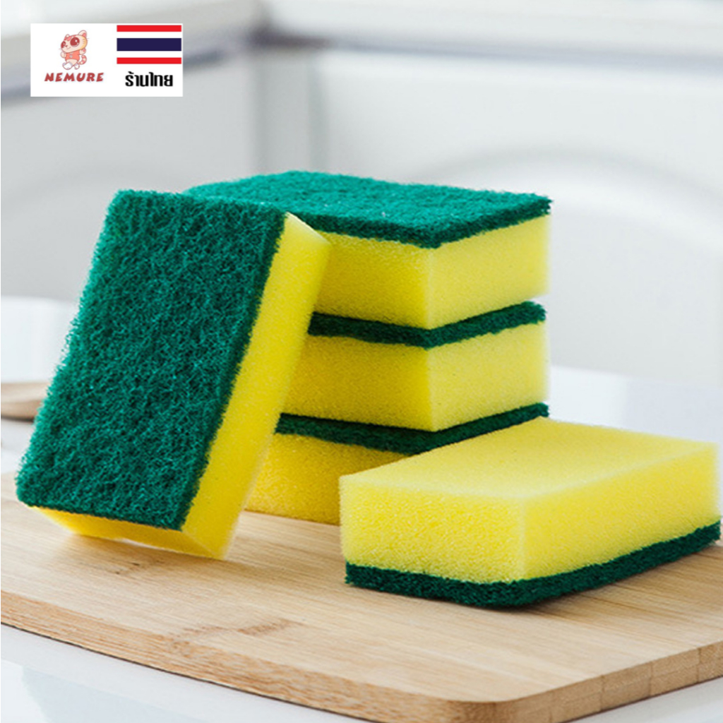 (F-185) ฟองน้ำล้างจาน พร้อมใยขัด ฟองน้ำเช็ดทำความสะอาด สก็อตไบร์ท ขจัดคราบ เช็ดสิ่งสกปรก
