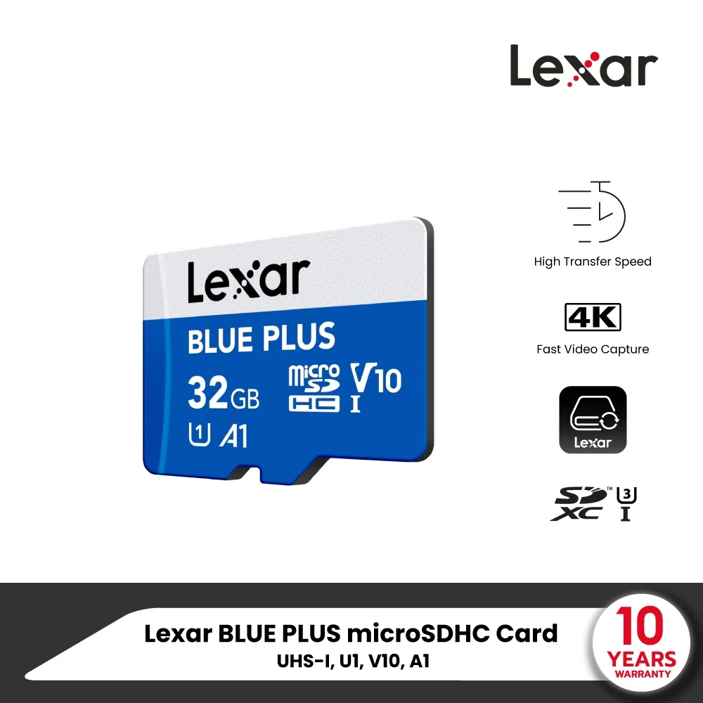 Lexar MicroSD Card BLUE PLUS 32GB (ไมโครเอสดีการ์ด) R100MB/s1 (LMSBLPL032G-BNANG) For Smartphones, Tablets Action Camera