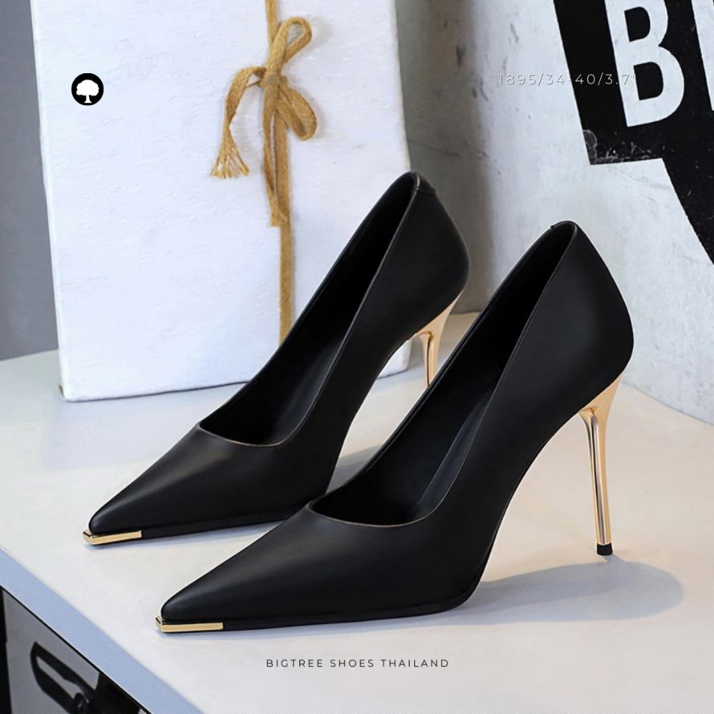 รองเท้าส้นสูงหัวแหลม 3.7 นิ้ว | หรูหราส้นทอง ใส่ทำงาน ออกงานก็ปัง รหัส1895 ไซส์34-40
