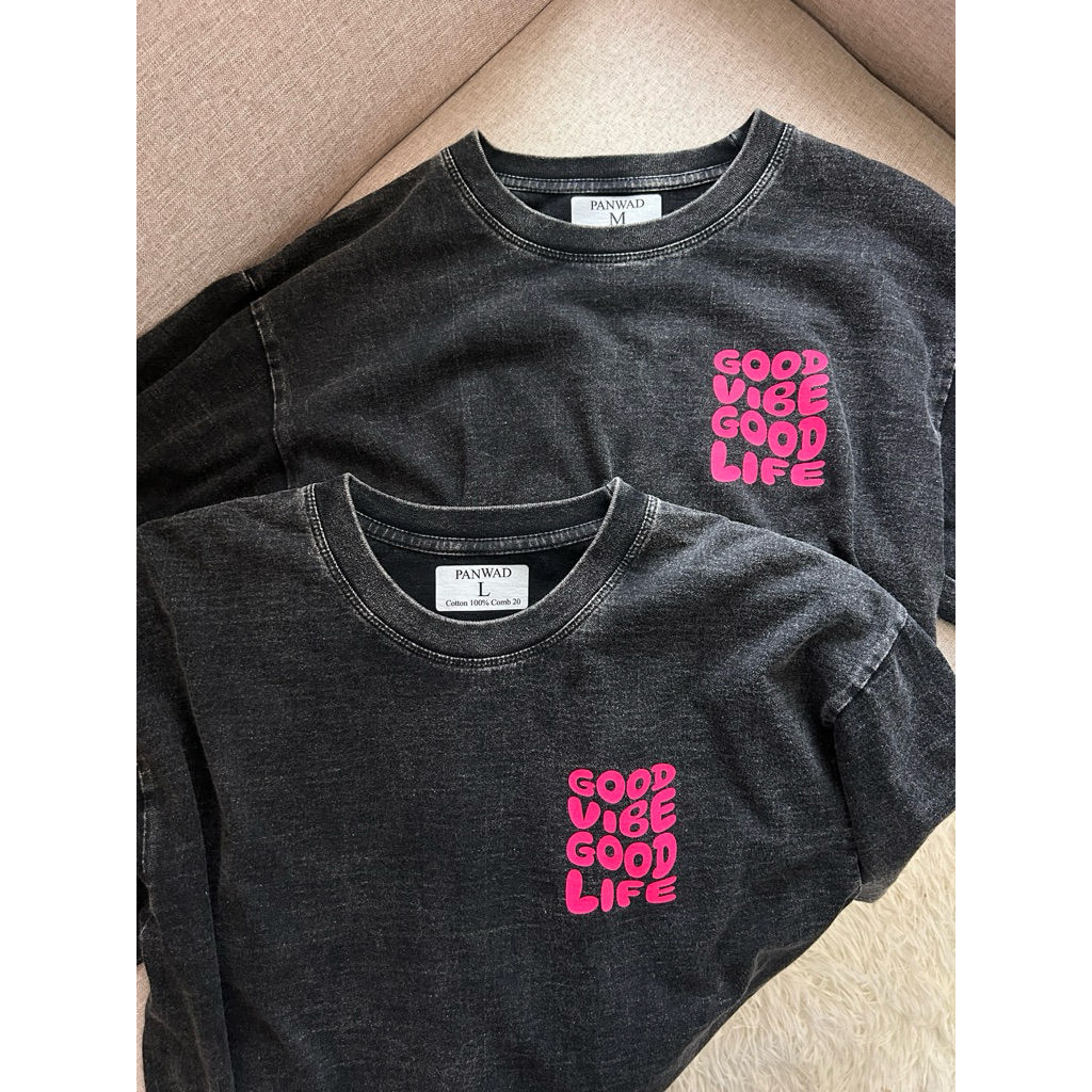 เสื้อยืดโอเวอร์ไซส์ลายGood vibe ผ้าฟอกเกรดพรีเมี่ยม - รูปที่ 7
