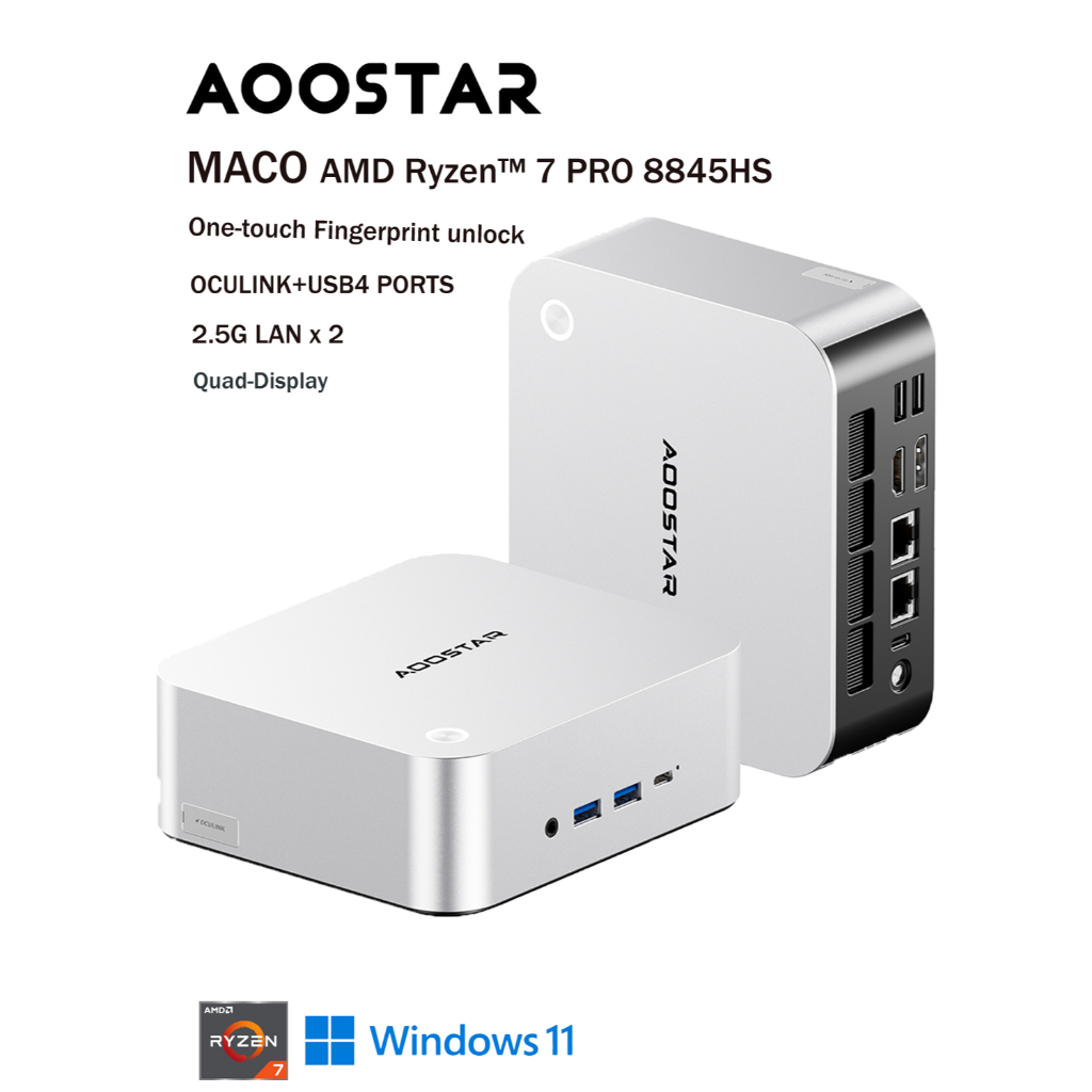 คอมพิวเตอร์ขนาดเล็ก AOOSTAR MACO Mini PC  AMD R7 Pro 8845HS with OCuLink and compact form factor