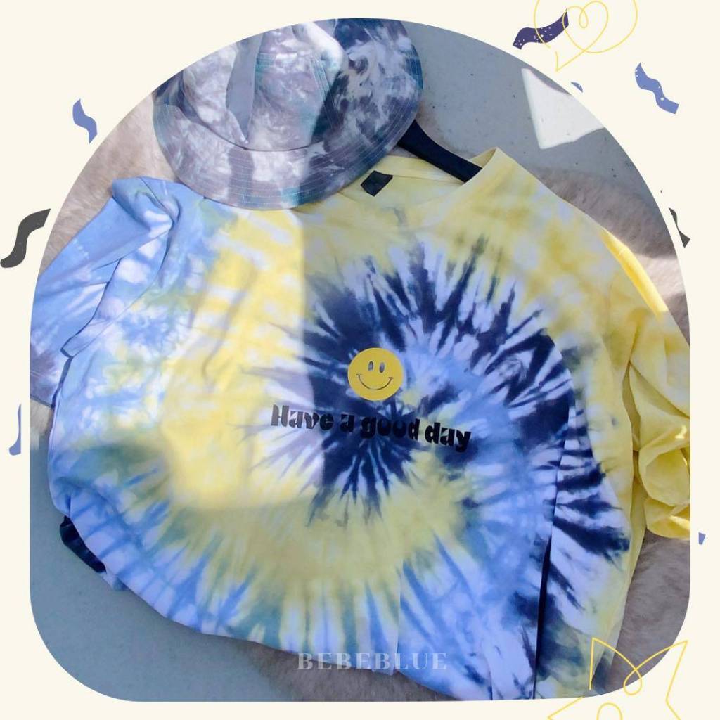 Bebeblue เสื้อมัดย้อม ครอบครัว รุ่น ก้นหอยเหลืองครามเทา เนื้อนุ่ม ใส่สบาย ของแท้ 100%