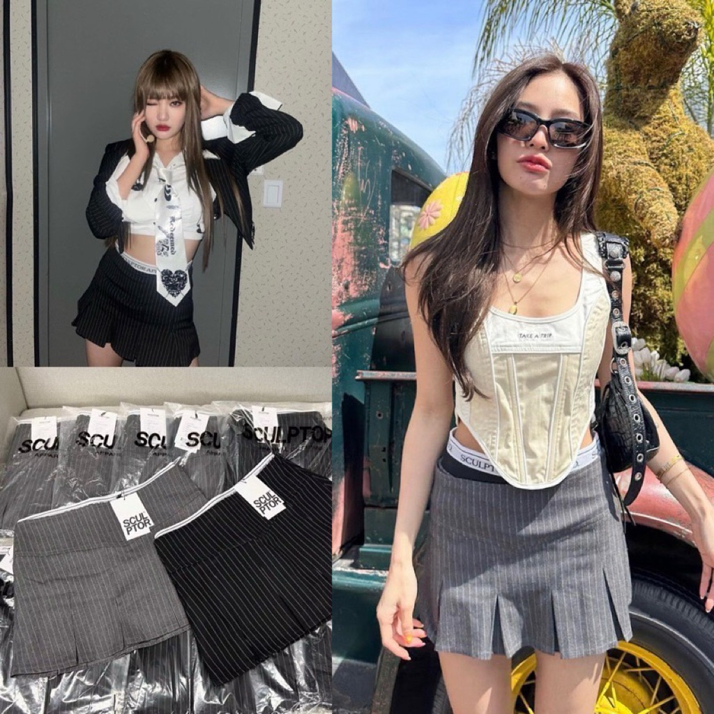 NEW SCULPTOR Peekaboo Lowrise Skort pin Stripe กระโปรงสุดฮิตแบบตะโกน ห้ามพลาดเด็ดขาด