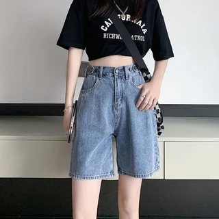 กางเกงยีนส์ขากระบอก สามส่วน SIZE S-14XL เอวสม็อคปรับกระดุม