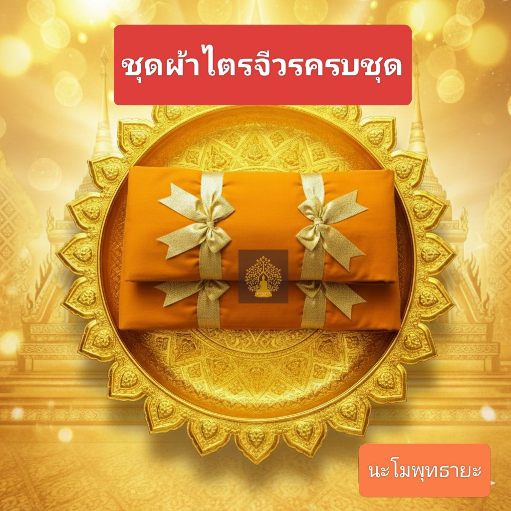 ไตรเต็มโทเร7ชิ้นครบชุด(ตราพรหม)สินค้าราคาถูก ใช้ในงานพิธีต่างๆ ทำสังฆทาน