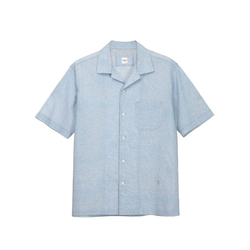 TAKEO KIKUCHI เสื้อเชิ้ตแขนสั้น MW DENIM PRINT OPEN-COLLAR COTTON SHIRT