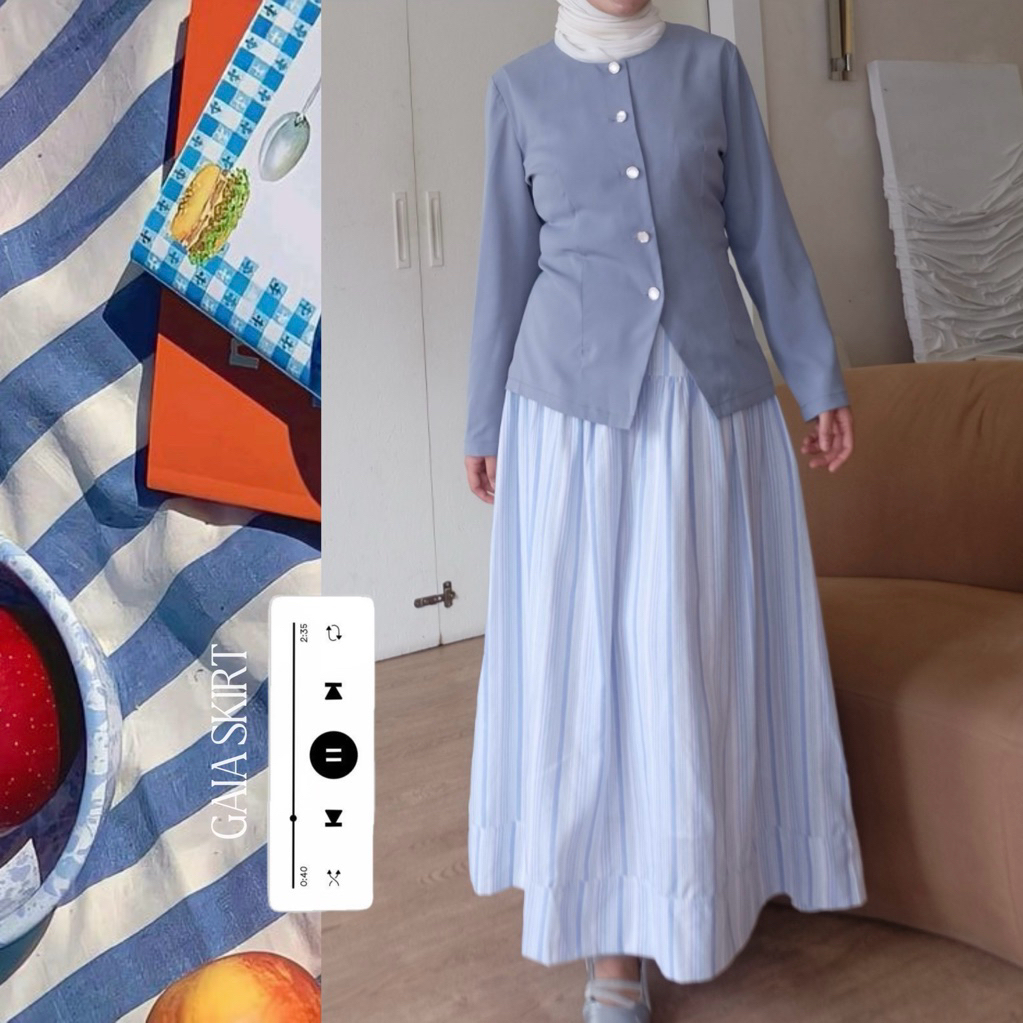 (D44)Hearmade-GAIA SKIRT(สินค้าพร้อมส่ง)กระโปรงผ้าฝ้ายลายทางยาวพร้อมซับใน